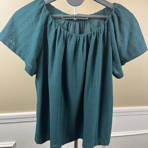 LOFT Dark Green Eyelet Blouse - XL